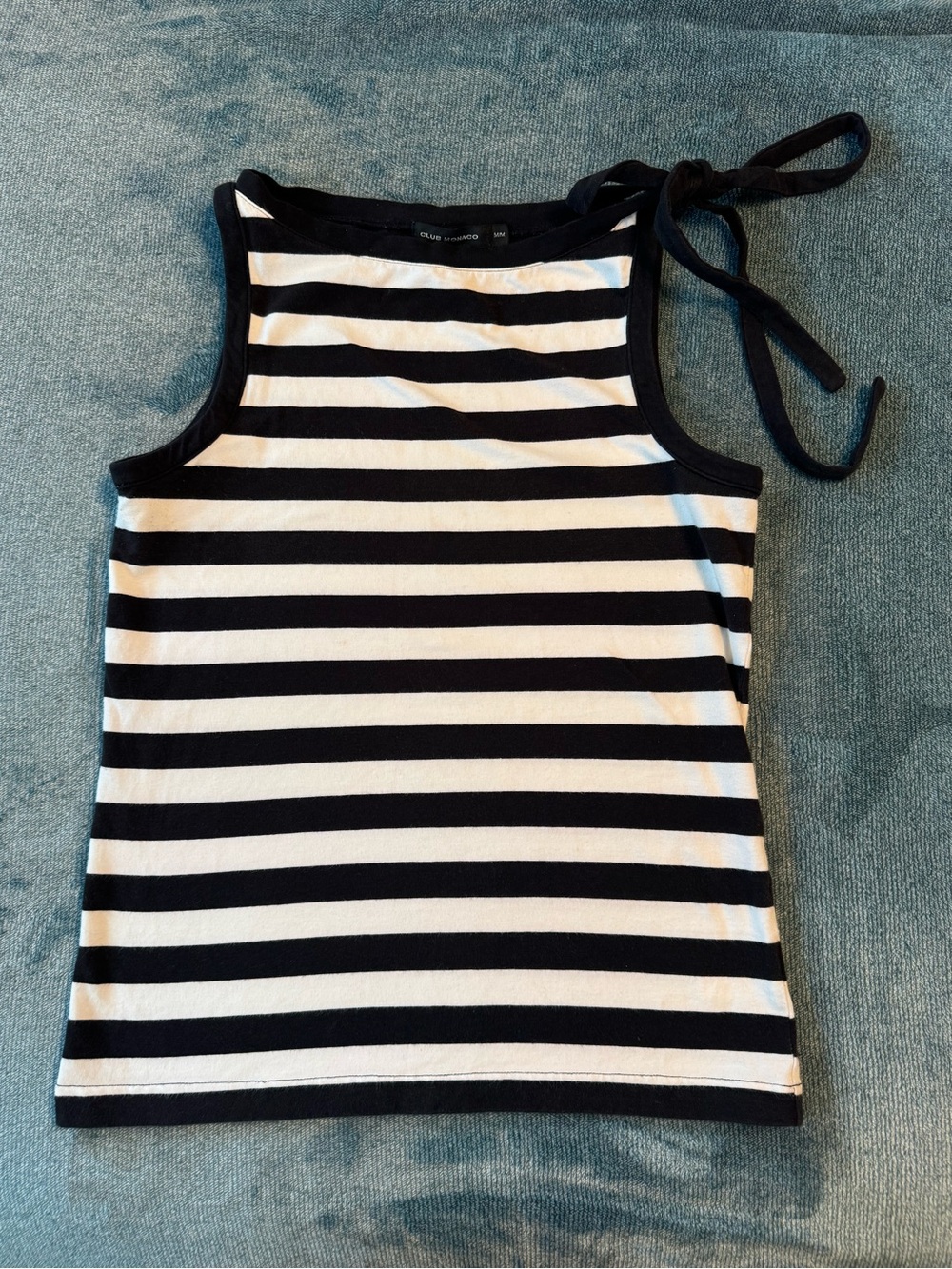 Club Monaco Black & White Striped Tie-Shoulder Tank